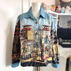 Vintage 90s artscapes San Francisco painterly art denim jacket womens size small